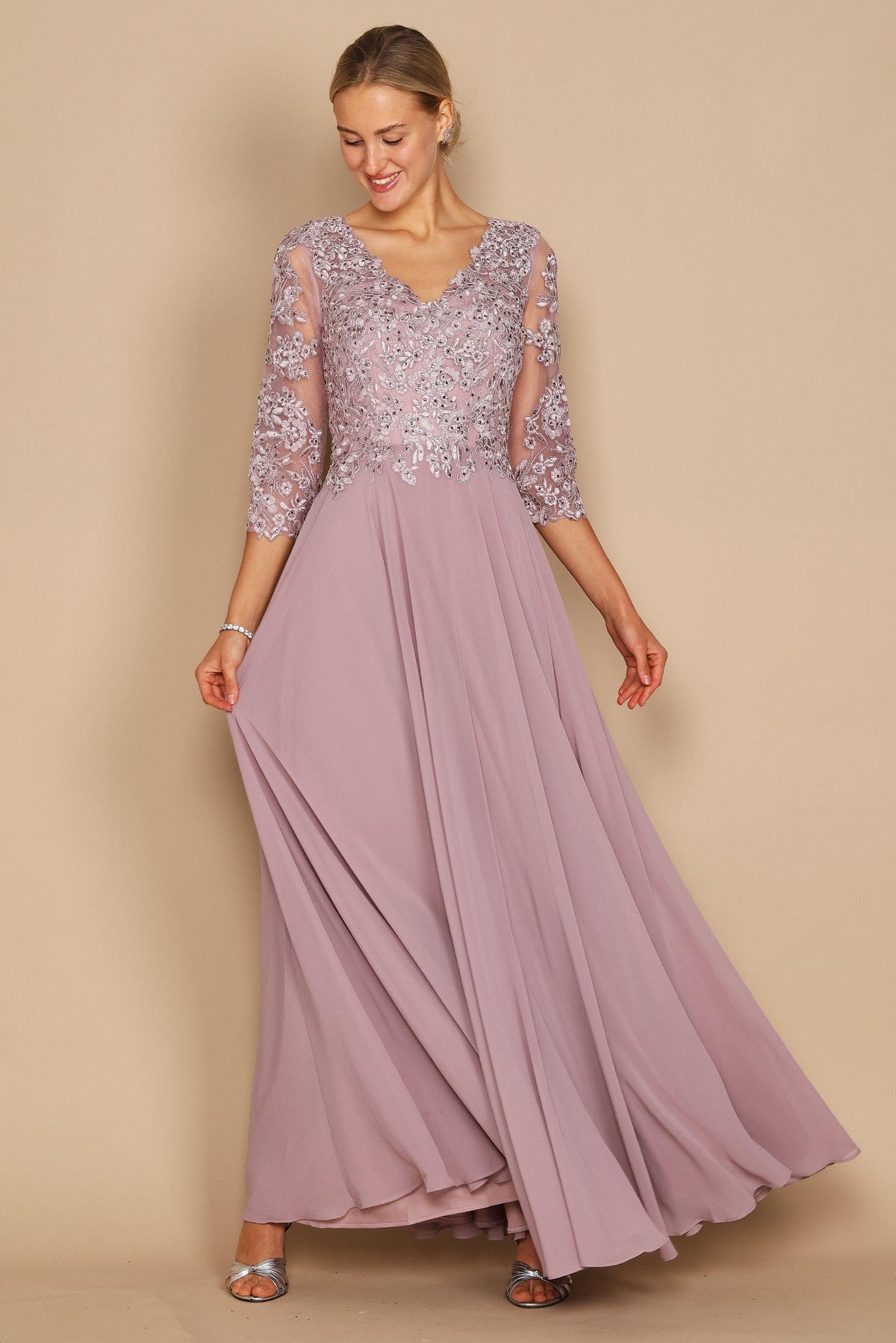 Chiffon Long Formal Mother of the Bride Dress – Charcoal