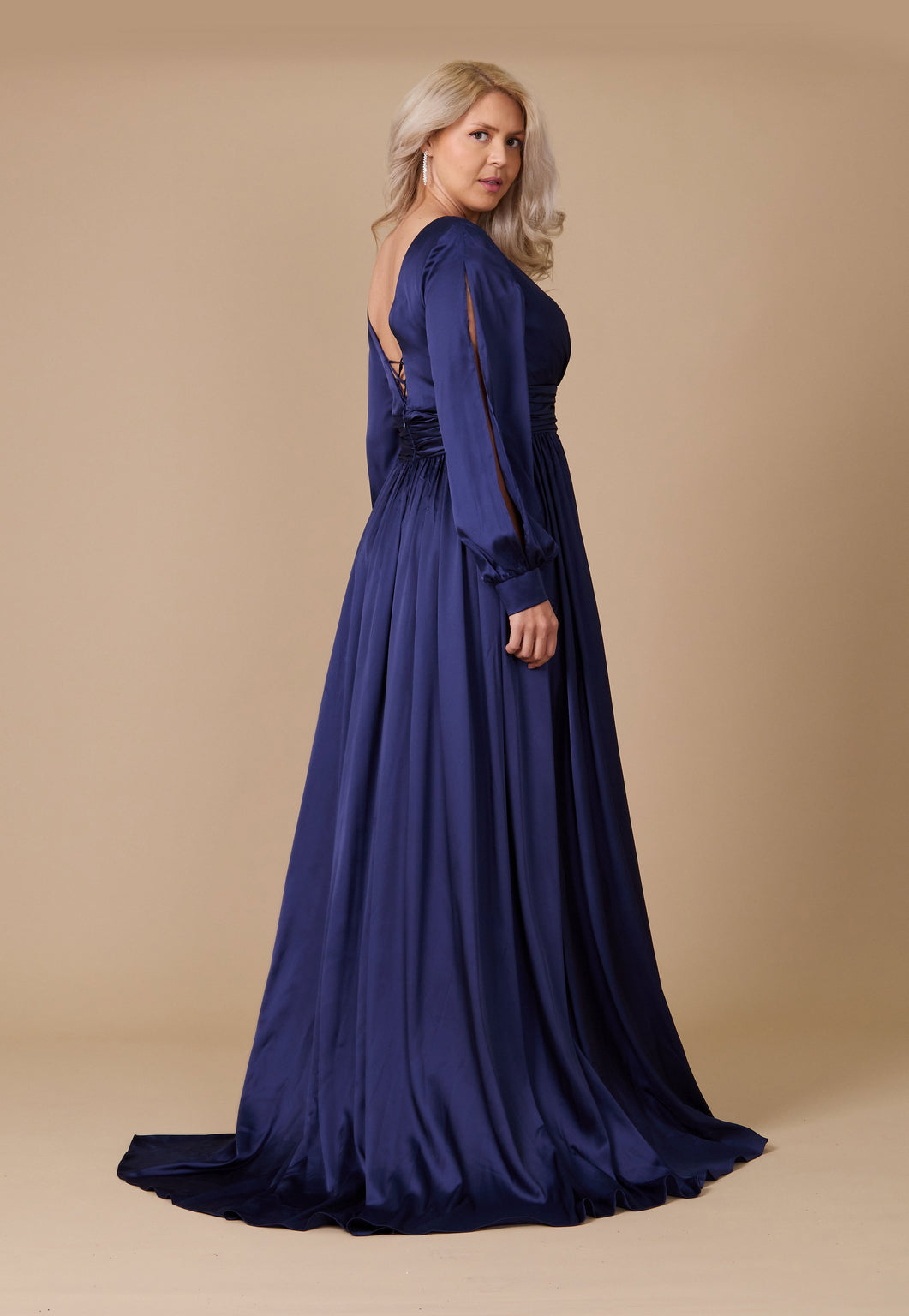 Long Open Sleeve Satin Formal Mother of the Bride Dress – Black