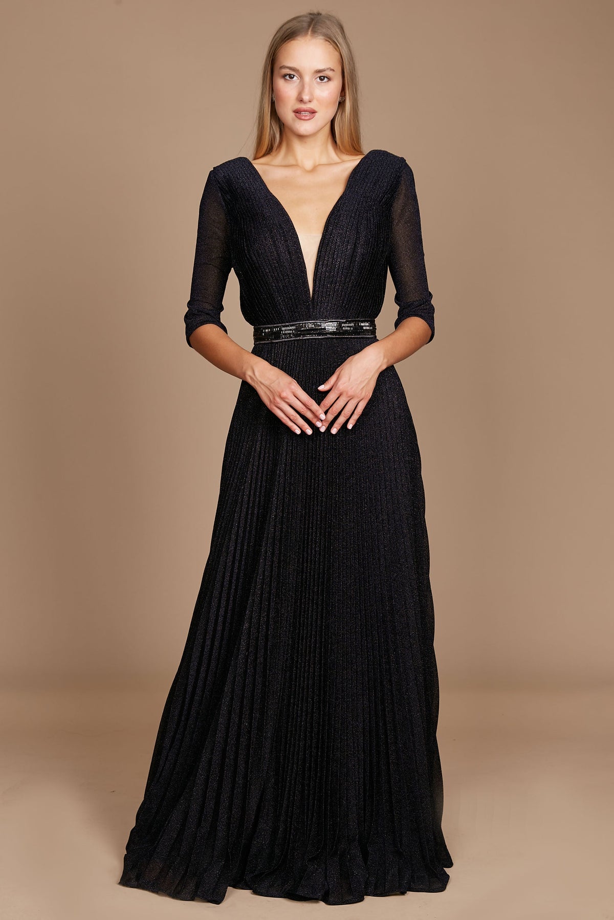 Long Sleeve Formal Evening Dress – Black