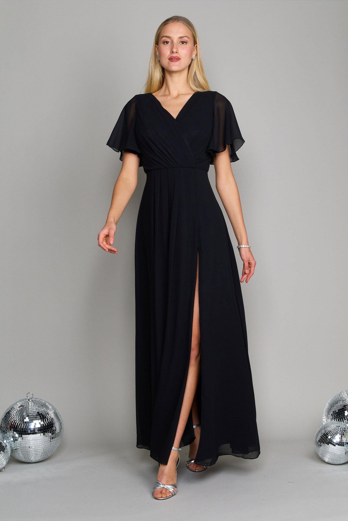Short Sleeve Chiffon Formal Dress – black