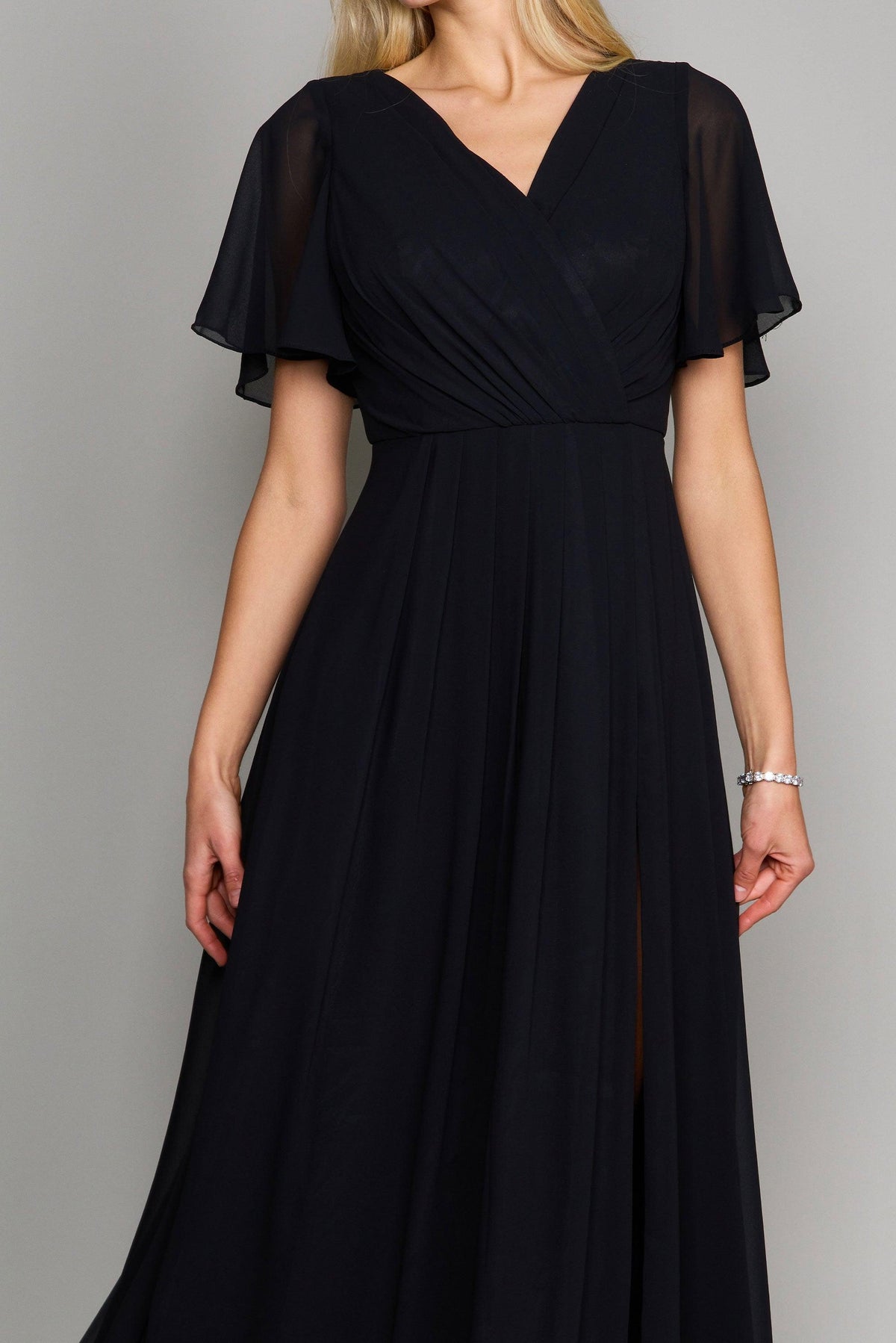 Short Sleeve Chiffon Formal Dress – black