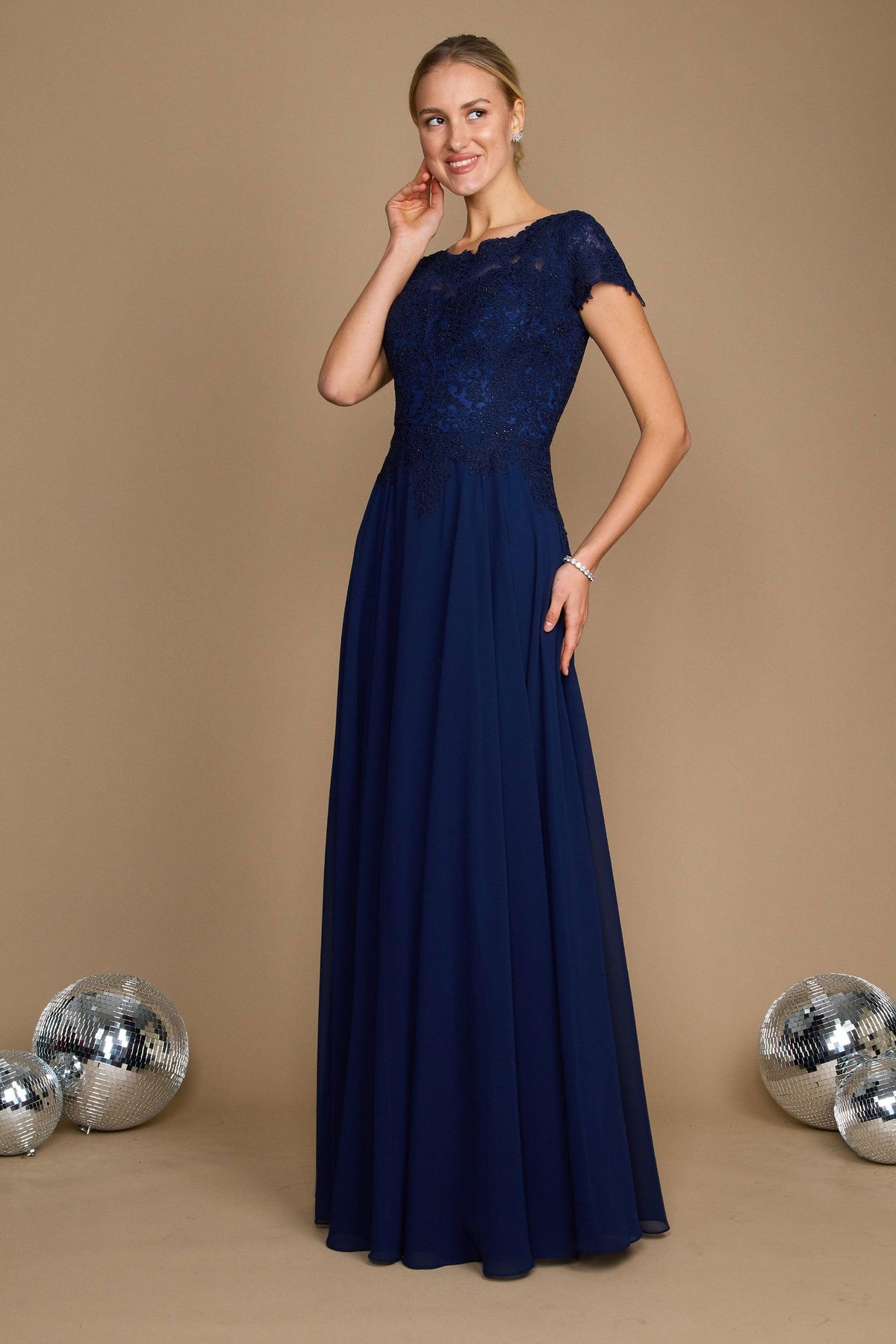 Short Sleeve Formal Evening Dress – Navy