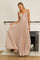 Long Formal Pleated Evening Dress – Rose Gold