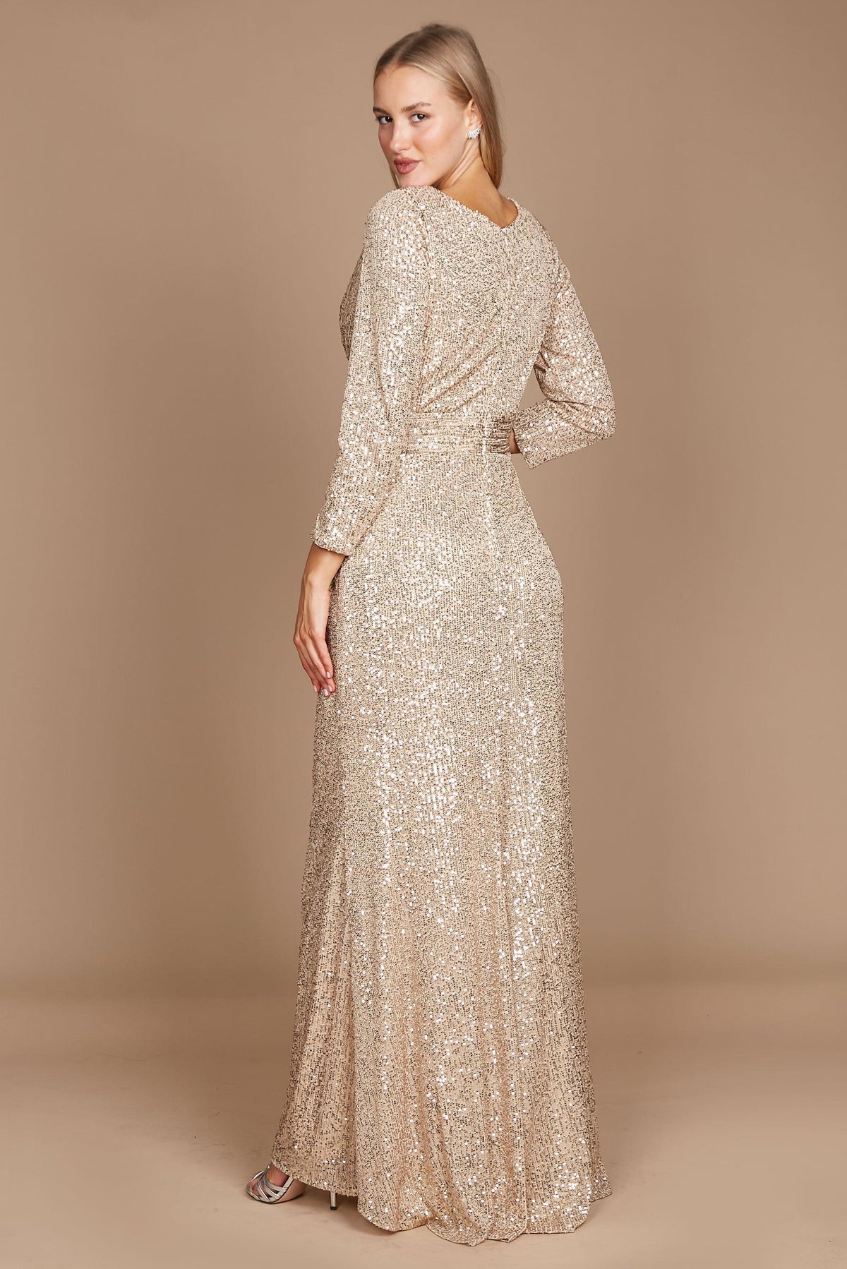 Long Sleeve Sequin Formal Hand Beaded Prom Dress – Black