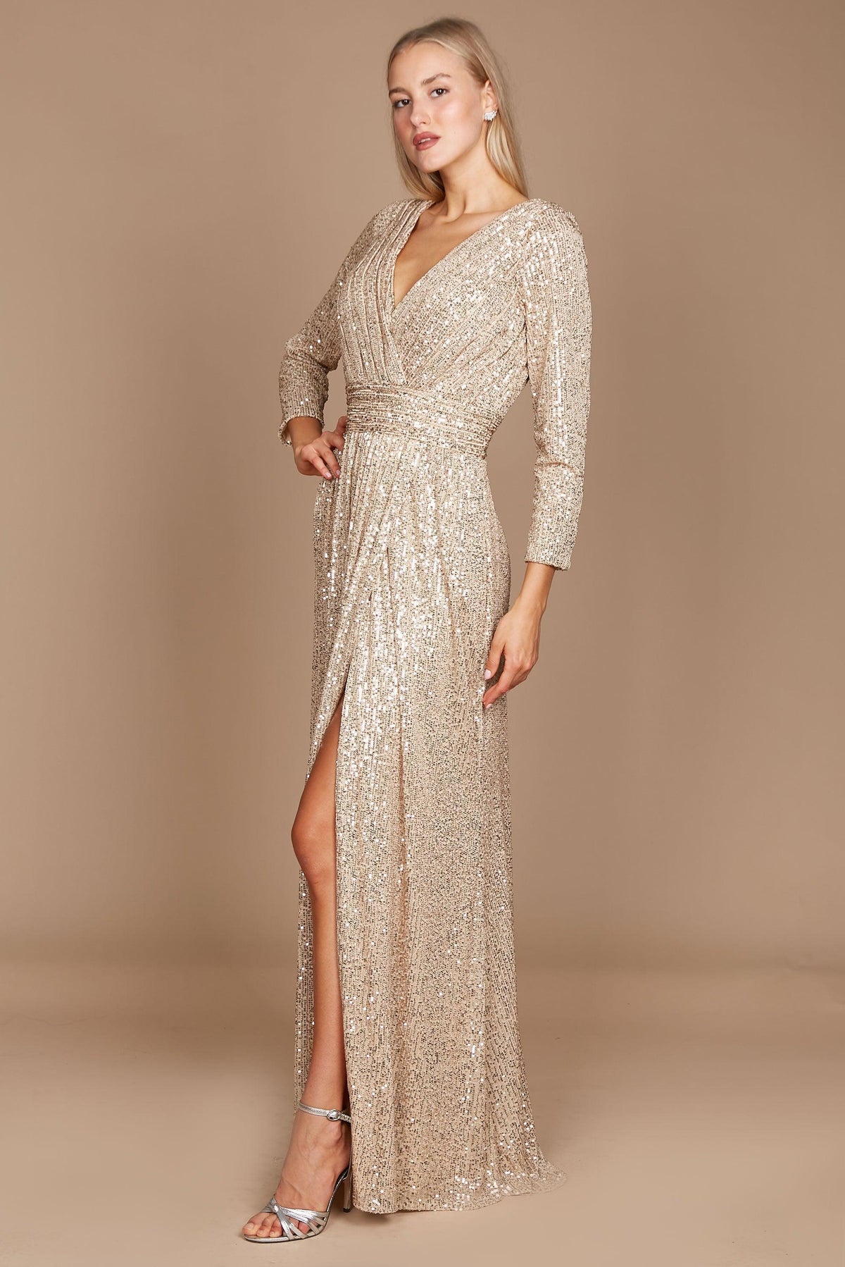 Long Sleeve Sequin Formal Hand Beaded Prom Dress – Royal Blue