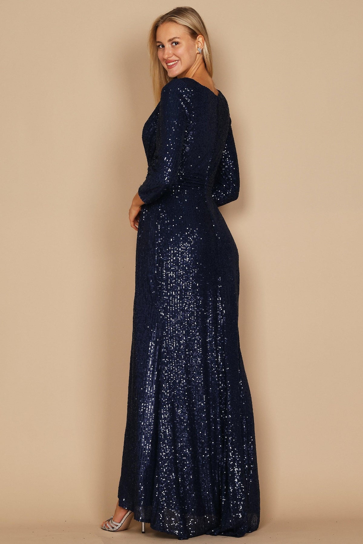 Long Sleeve Sequin Formal Hand Beaded Prom Dress – Black