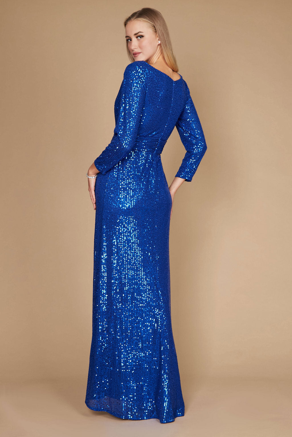 Long Sleeve Sequin Formal Hand Beaded Prom Dress – Black