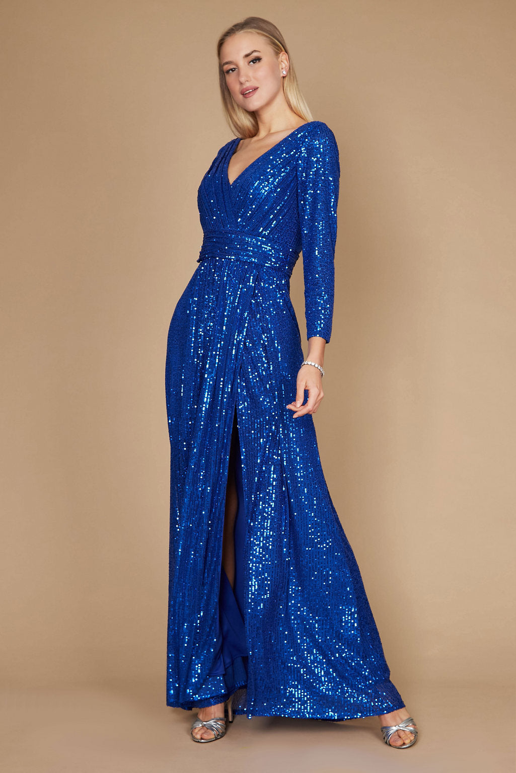 Long Sleeve Sequin Formal Hand Beaded Prom Dress – Black