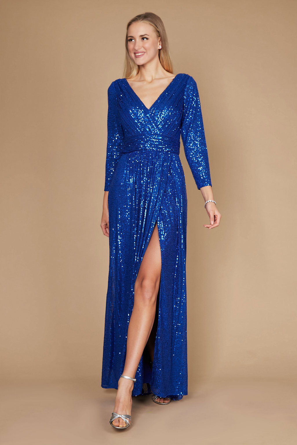 Long Sleeve Sequin Formal Hand Beaded Prom Dress – Black
