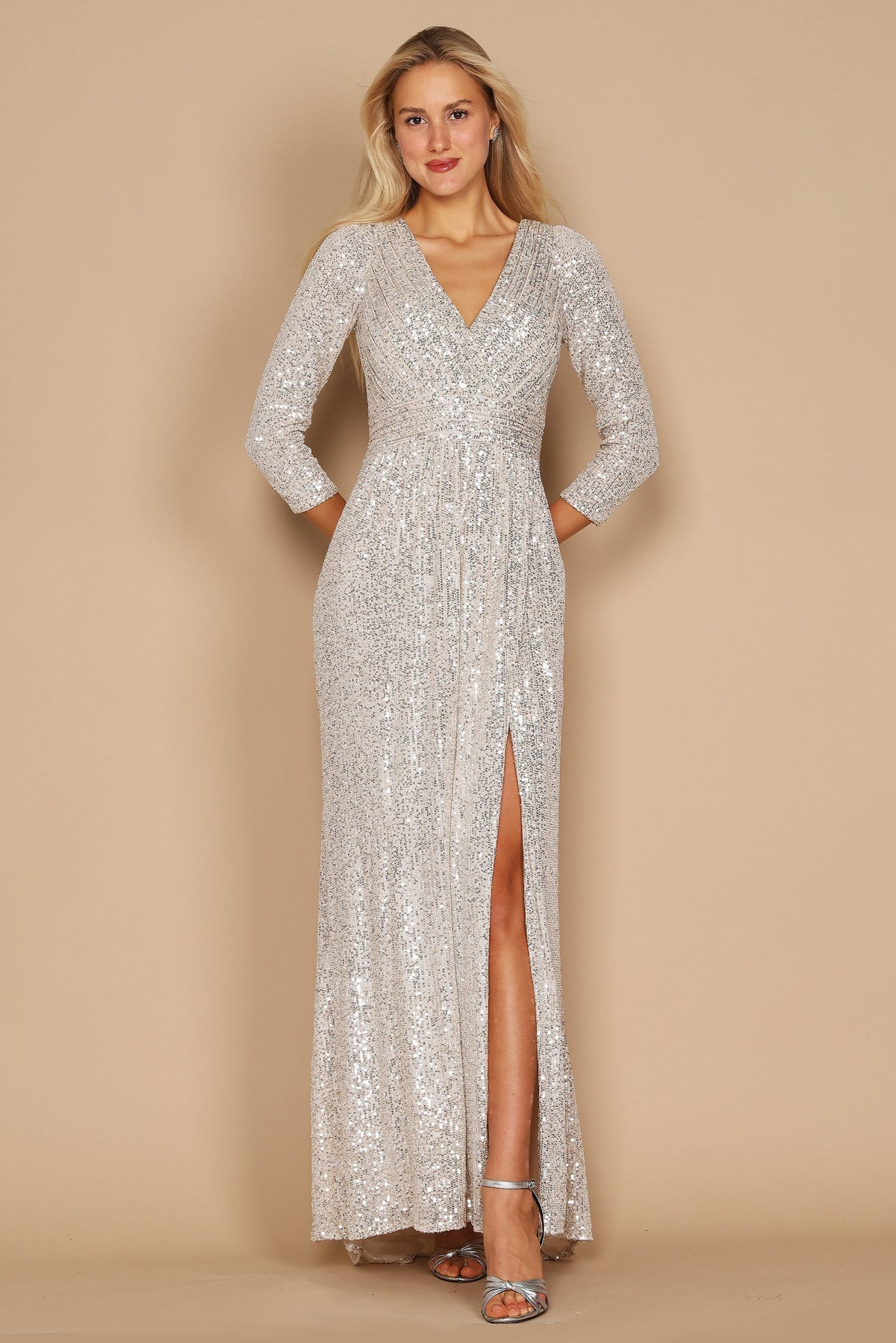 Long Sleeve Sequin Formal Hand Beaded Prom Dress – Royal Blue