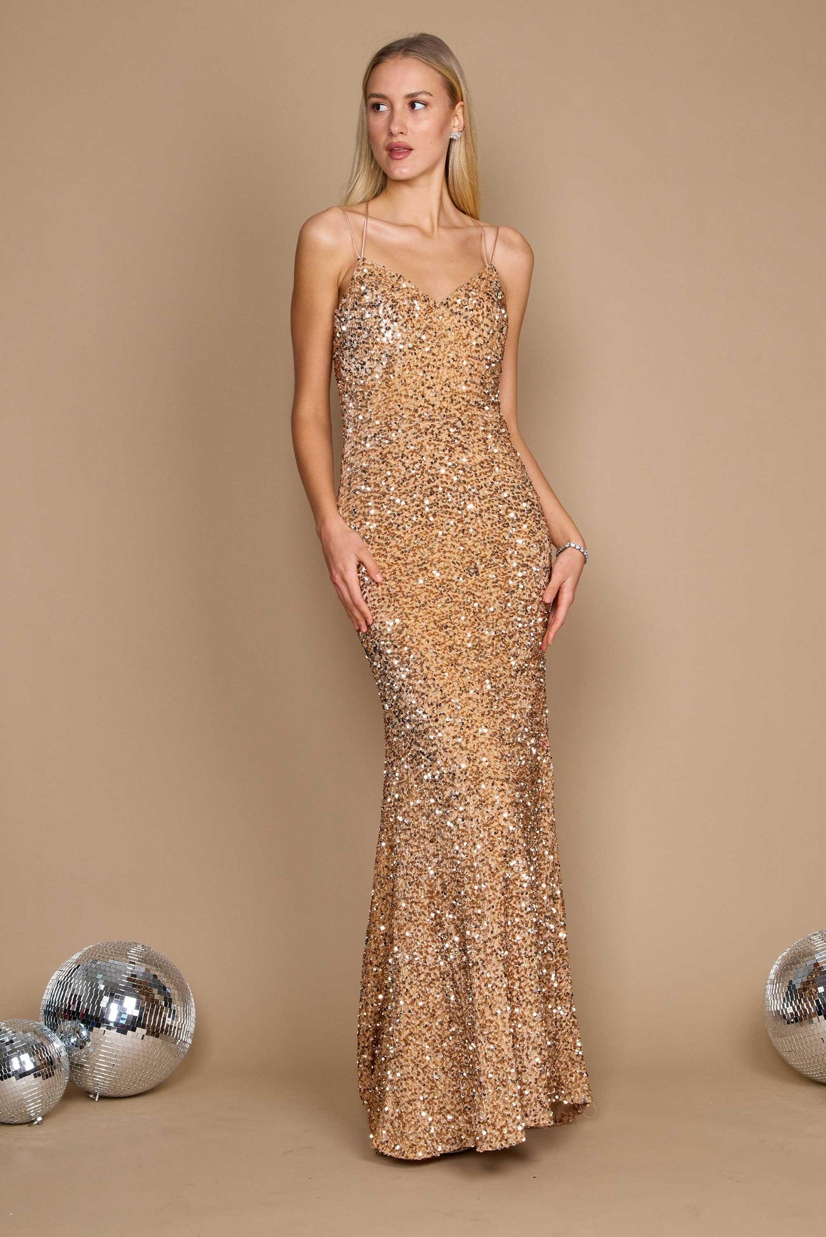 Long Full Sequins Formal Prom Dress – Gold