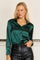 Formal Satin Long Sleeve Button Down Blouse Top – Navy