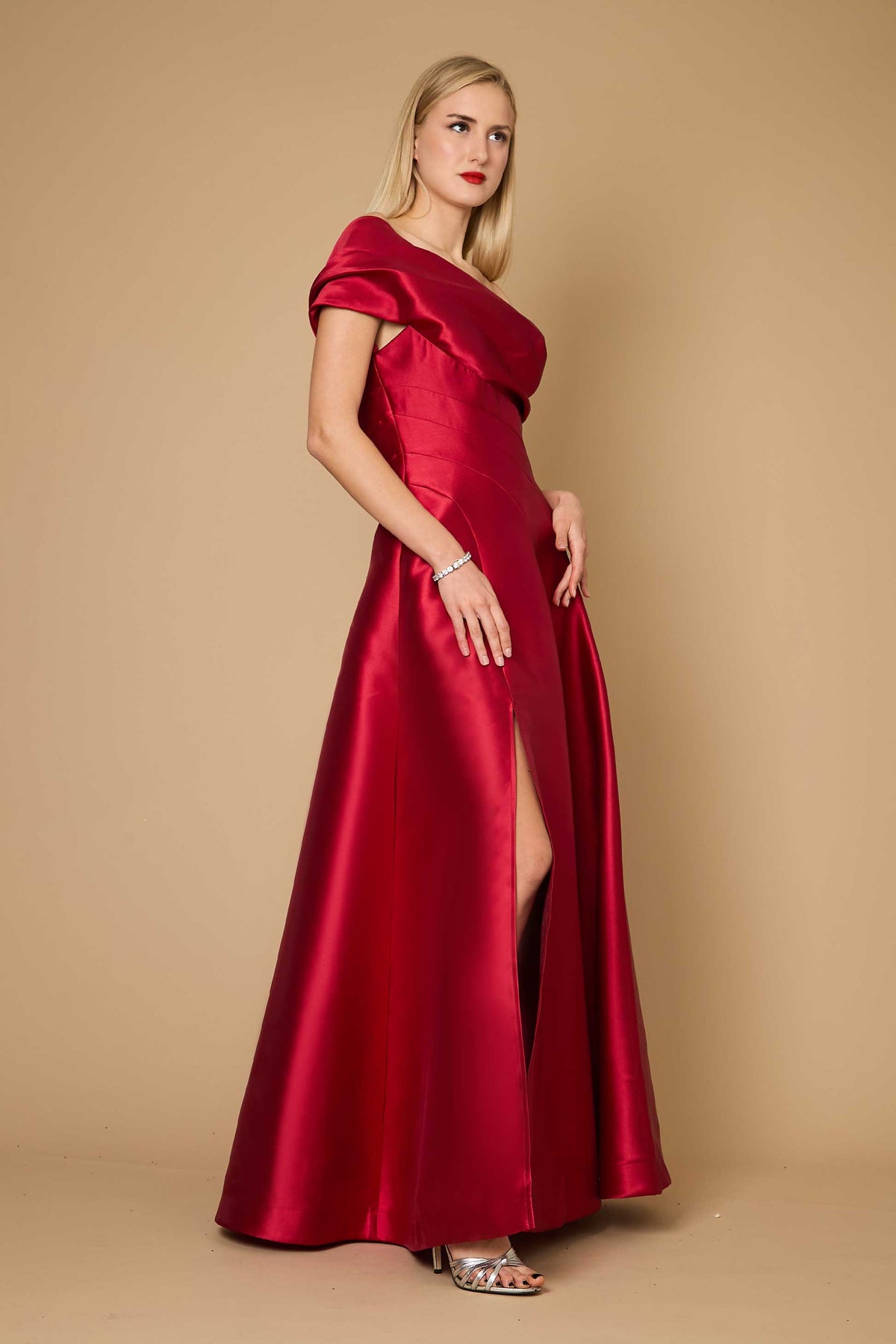 Satin One Shoulder Long Prom Ball Gown Evening Dress – Black