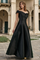 Satin One Shoulder Long Prom Ball Gown Evening Dress – Black