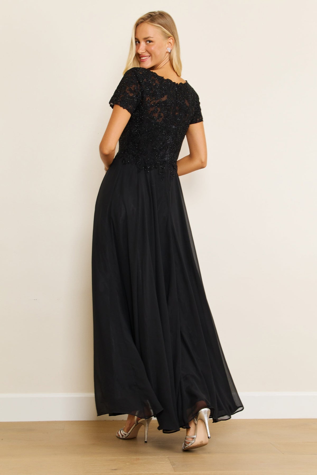 Chiffon Short Sleeve Mother Of The Bride Evening Dress – Charcoal