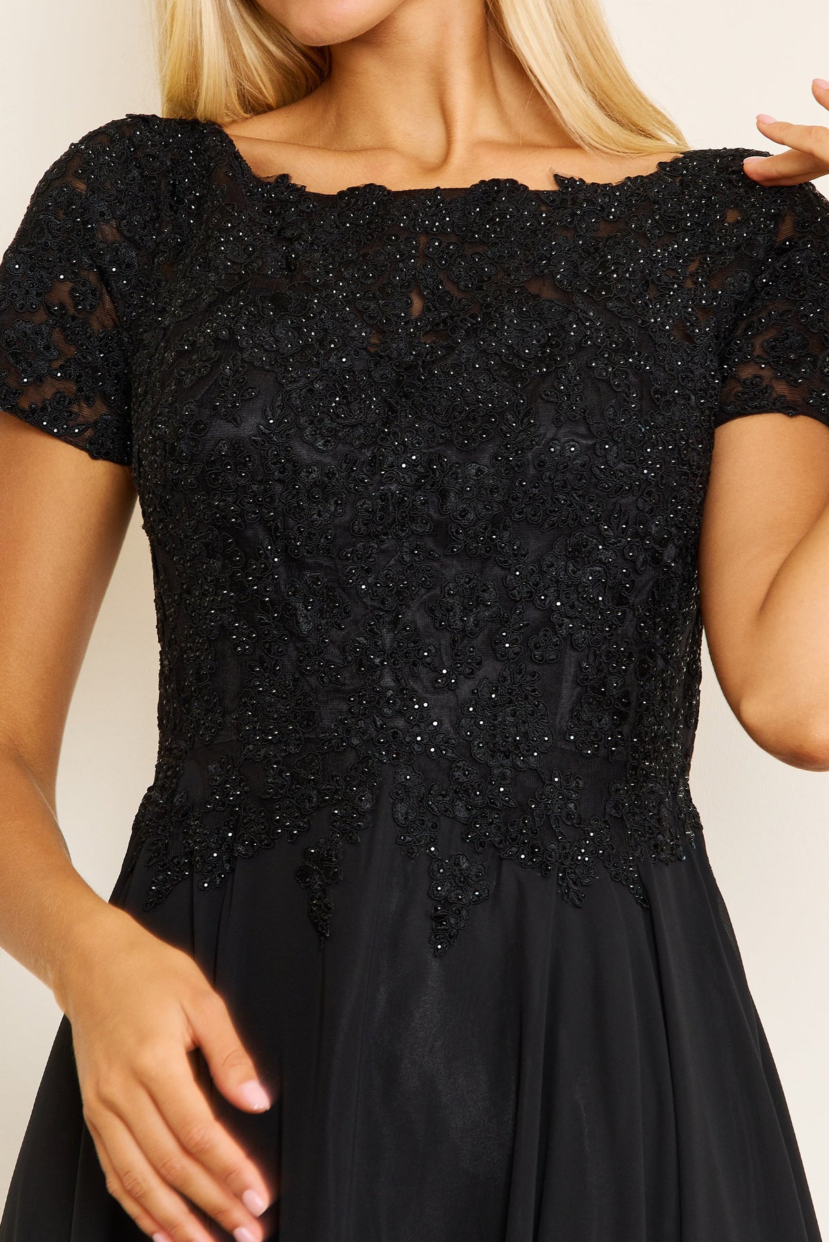 Chiffon Short Sleeve Mother Of The Bride Evening Dress – Charcoal