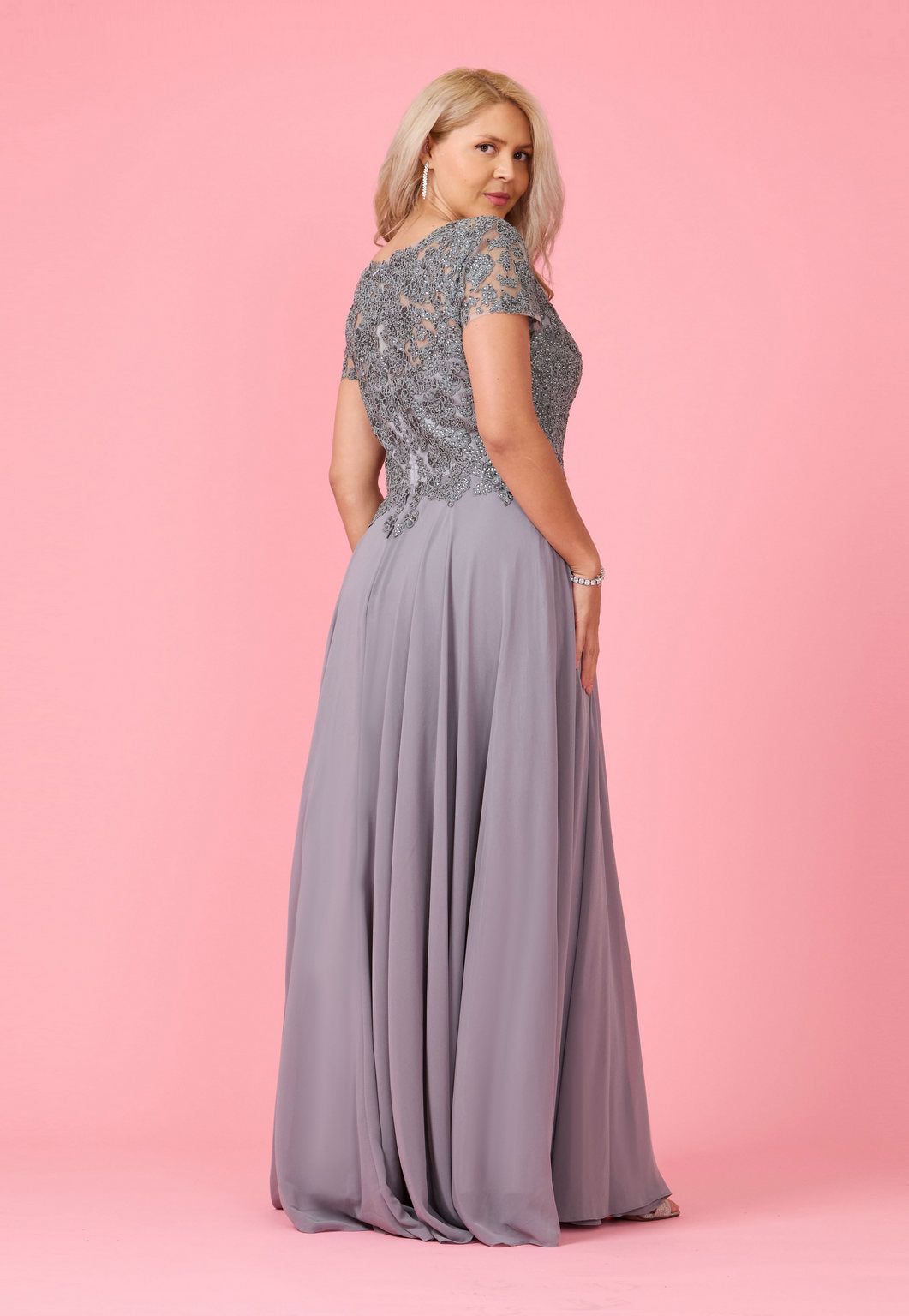 Chiffon Short Sleeve Mother Of The Bride Evening Dress – Burgundy