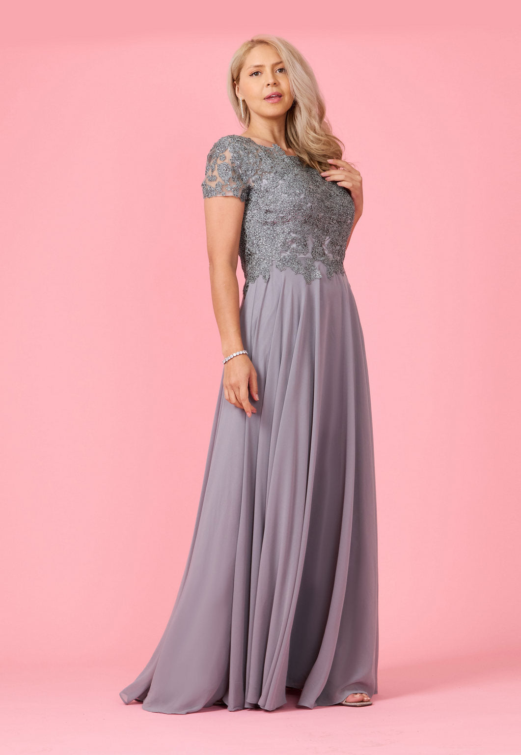 Chiffon Short Sleeve Mother Of The Bride Evening Dress – Burgundy
