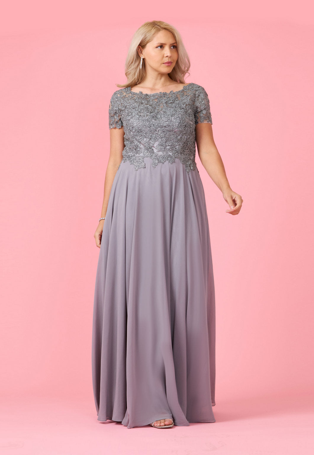 Chiffon Short Sleeve Mother Of The Bride Evening Dress – Burgundy