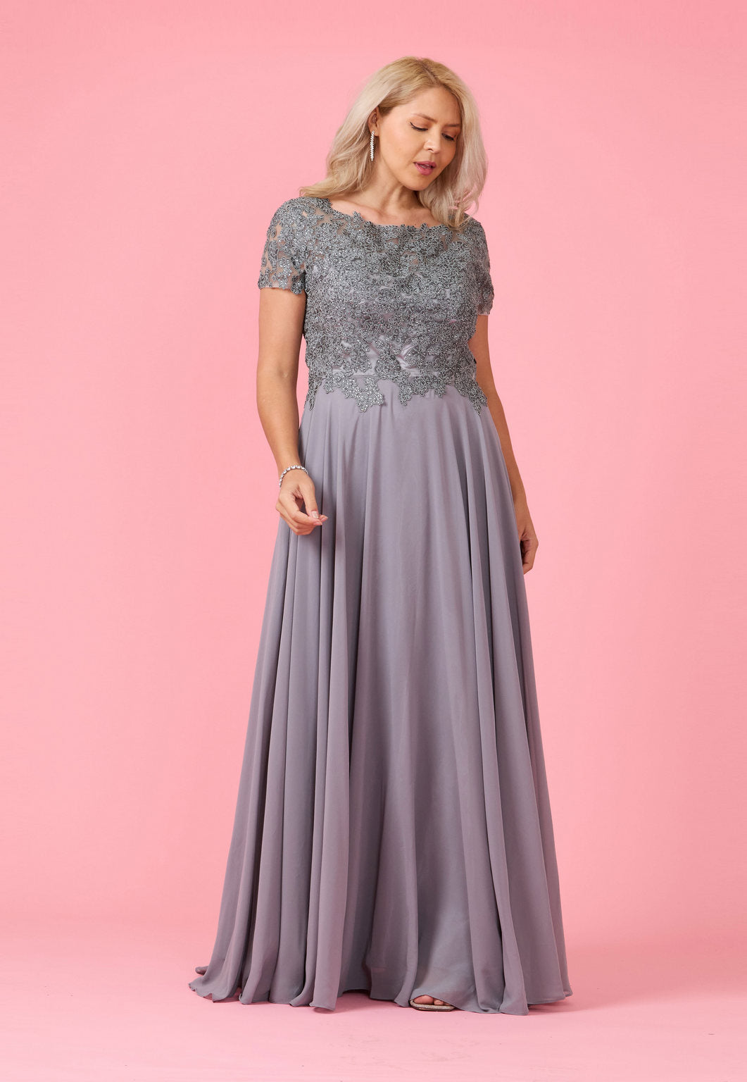 Chiffon Short Sleeve Mother Of The Bride Evening Dress – Burgundy