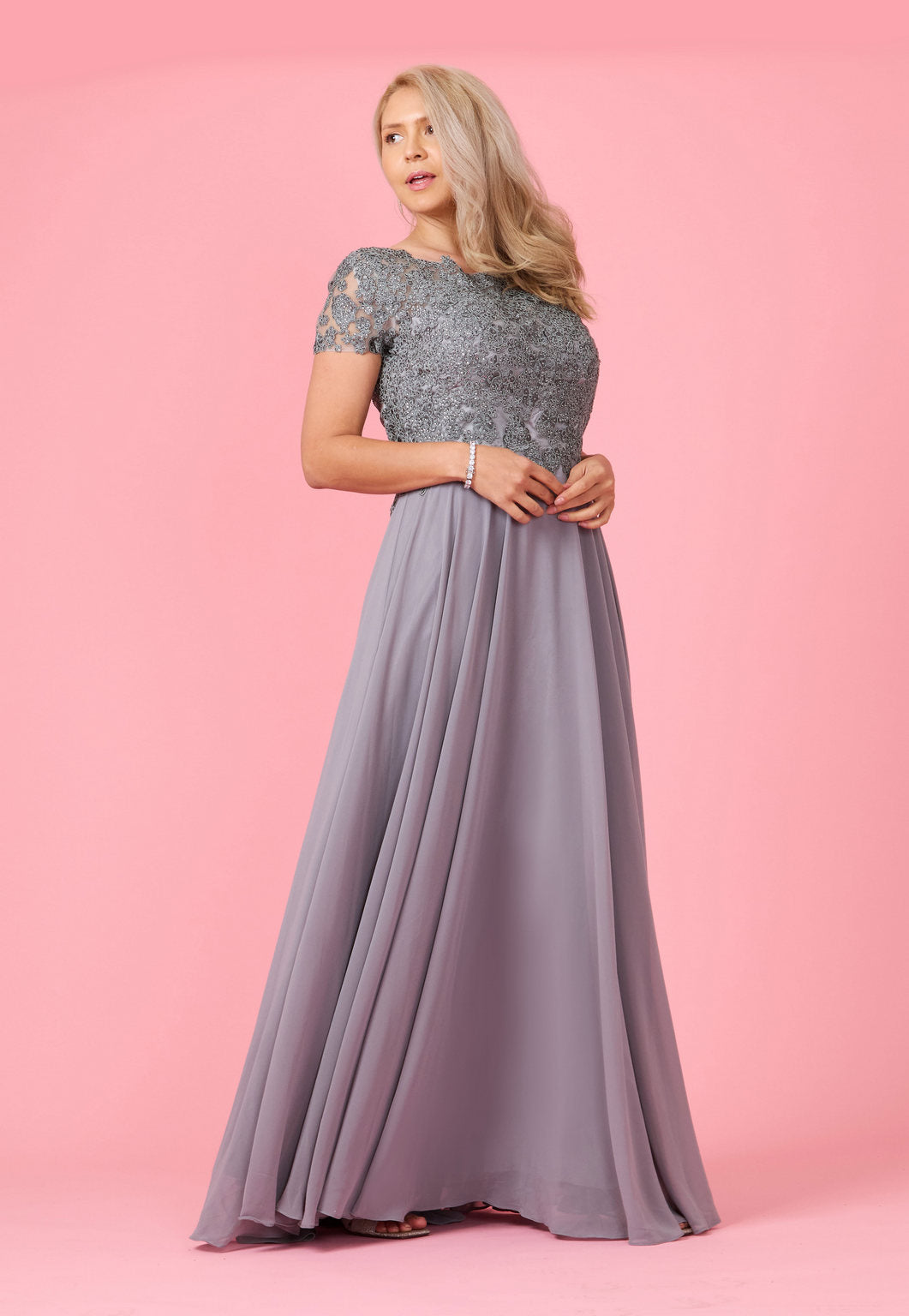 Chiffon Short Sleeve Mother Of The Bride Evening Dress – Burgundy
