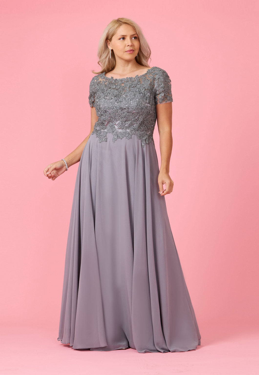 Chiffon Short Sleeve Mother Of The Bride Evening Dress – Burgundy