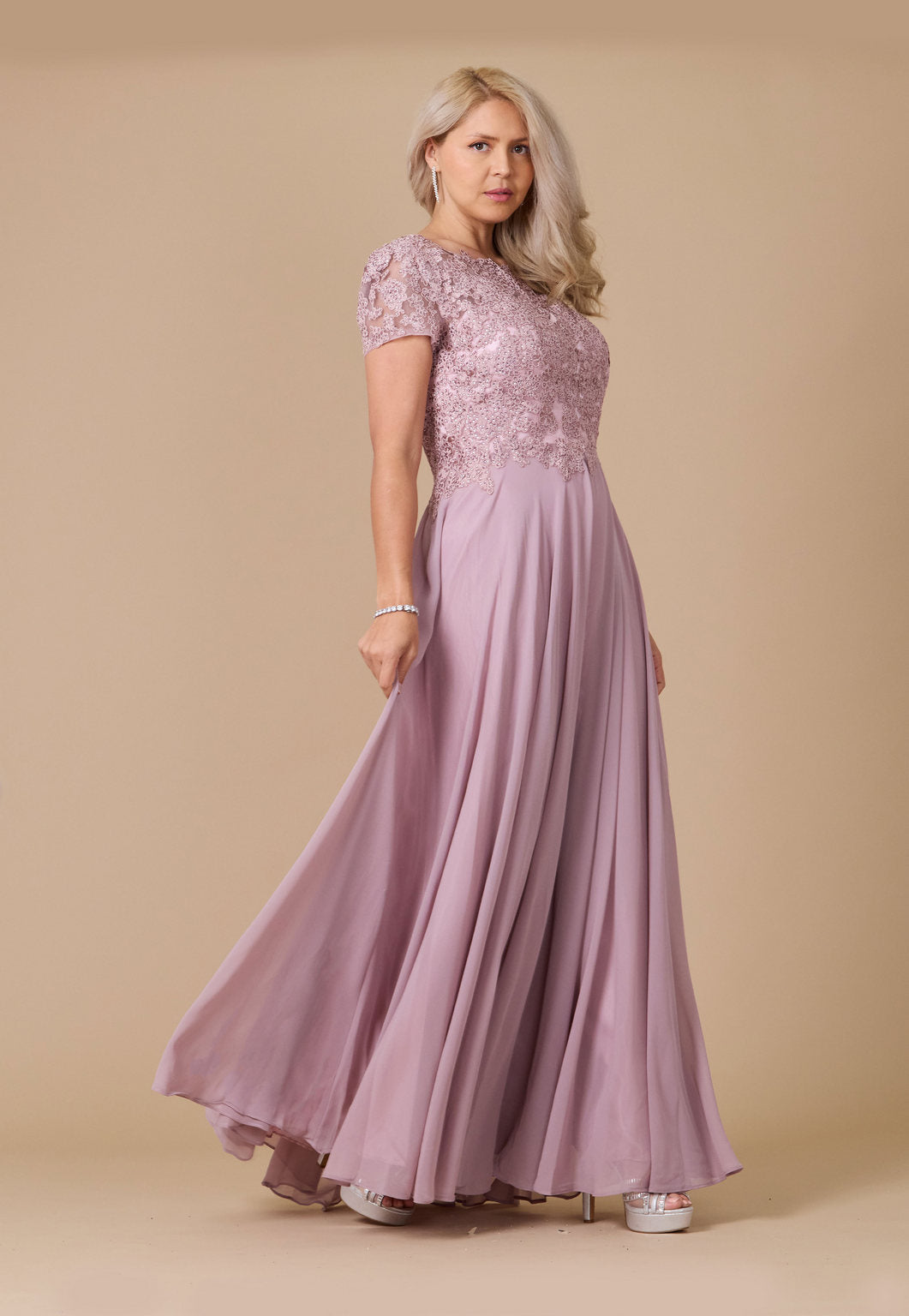 Chiffon Short Sleeve Mother Of The Bride Evening Dress – Navy