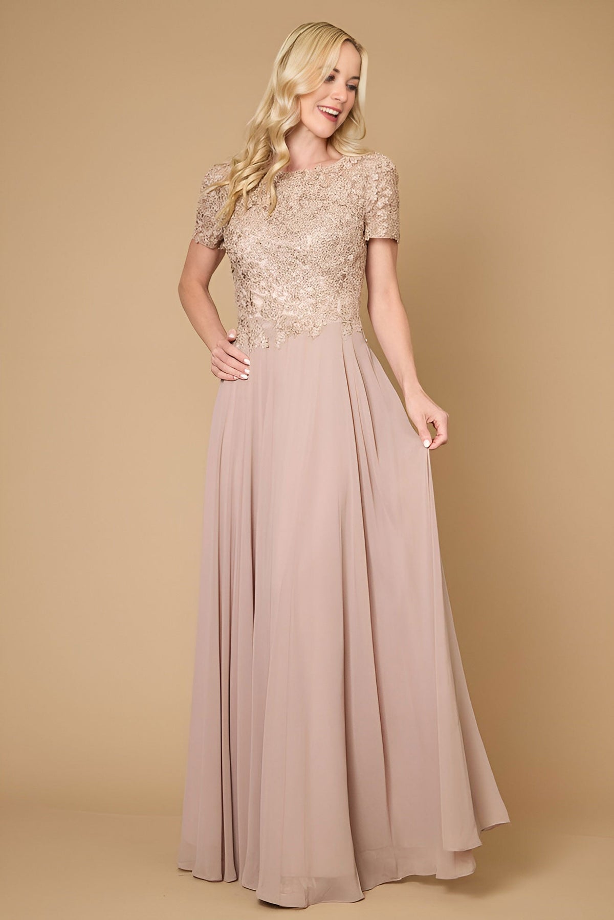 Chiffon Short Sleeve Mother Of The Bride Evening Dress – Navy