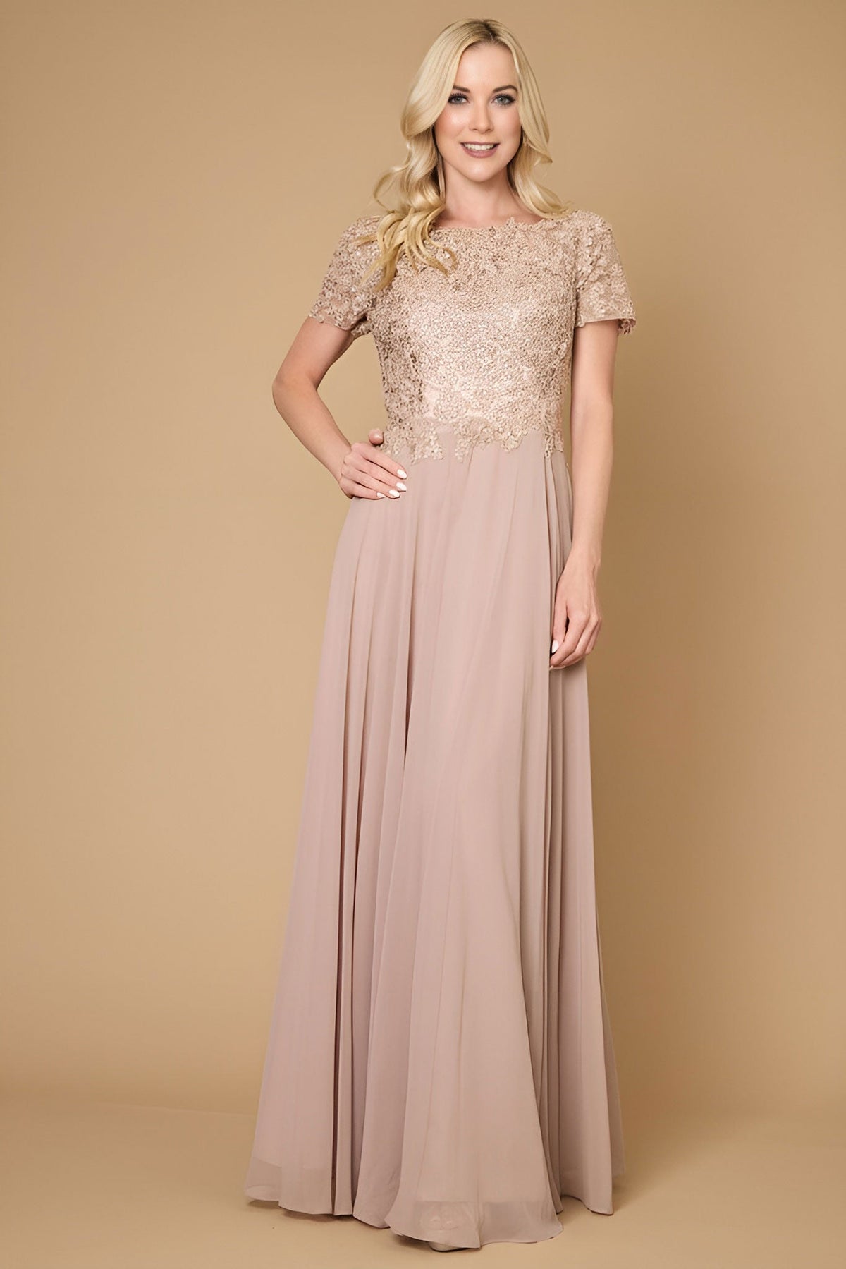 Chiffon Short Sleeve Mother Of The Bride Evening Dress – Navy