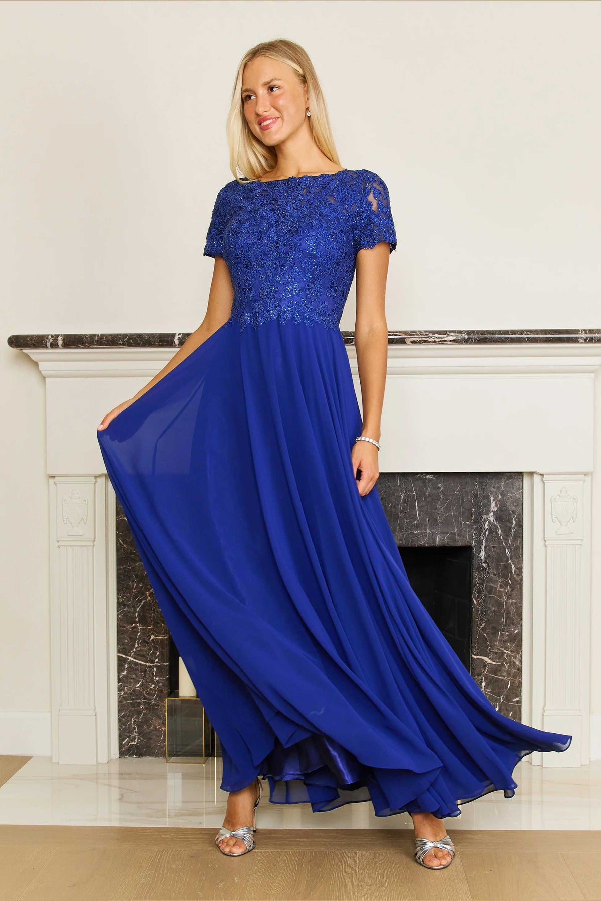 Chiffon Short Sleeve Mother Of The Bride Evening Dress – Charcoal