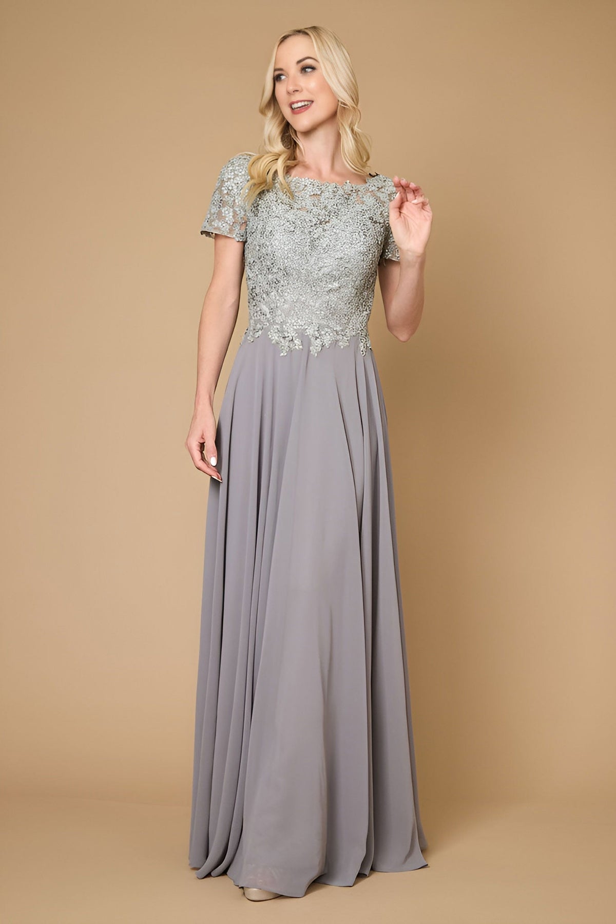Chiffon Short Sleeve Mother Of The Bride Evening Dress – Navy