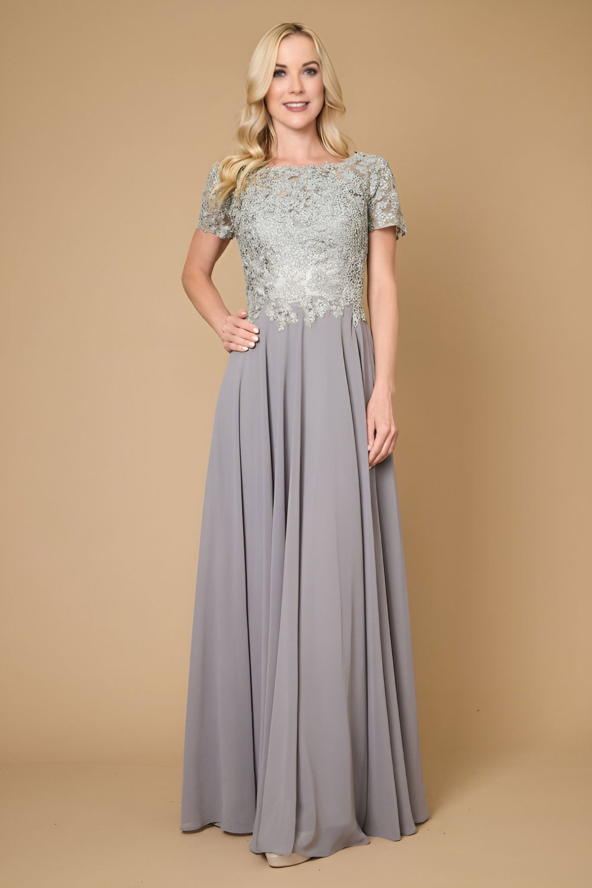 Chiffon Short Sleeve Mother Of The Bride Evening Dress – Navy