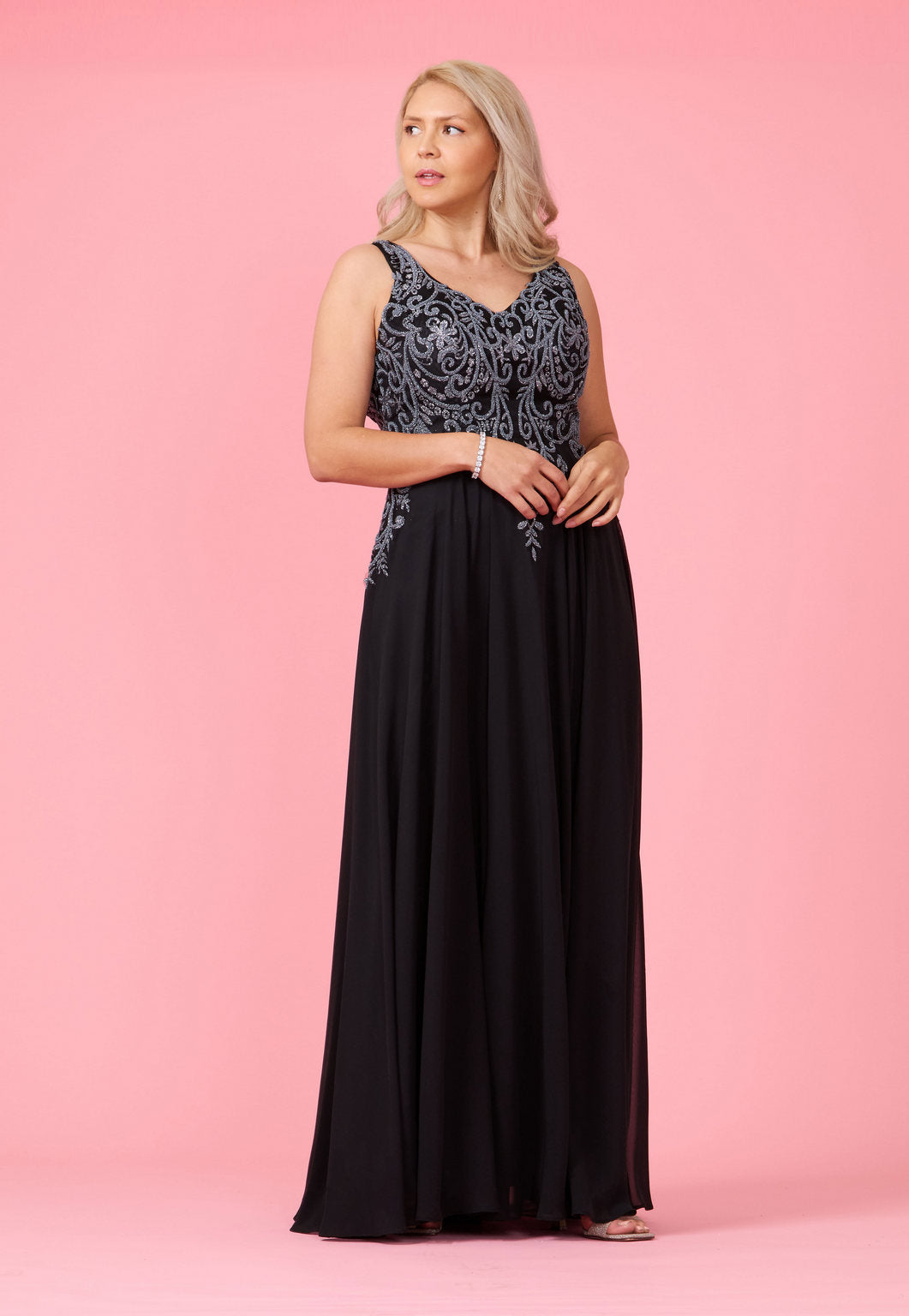 Long Formal Party Dress Plus Size Black Tie – Black/Silver