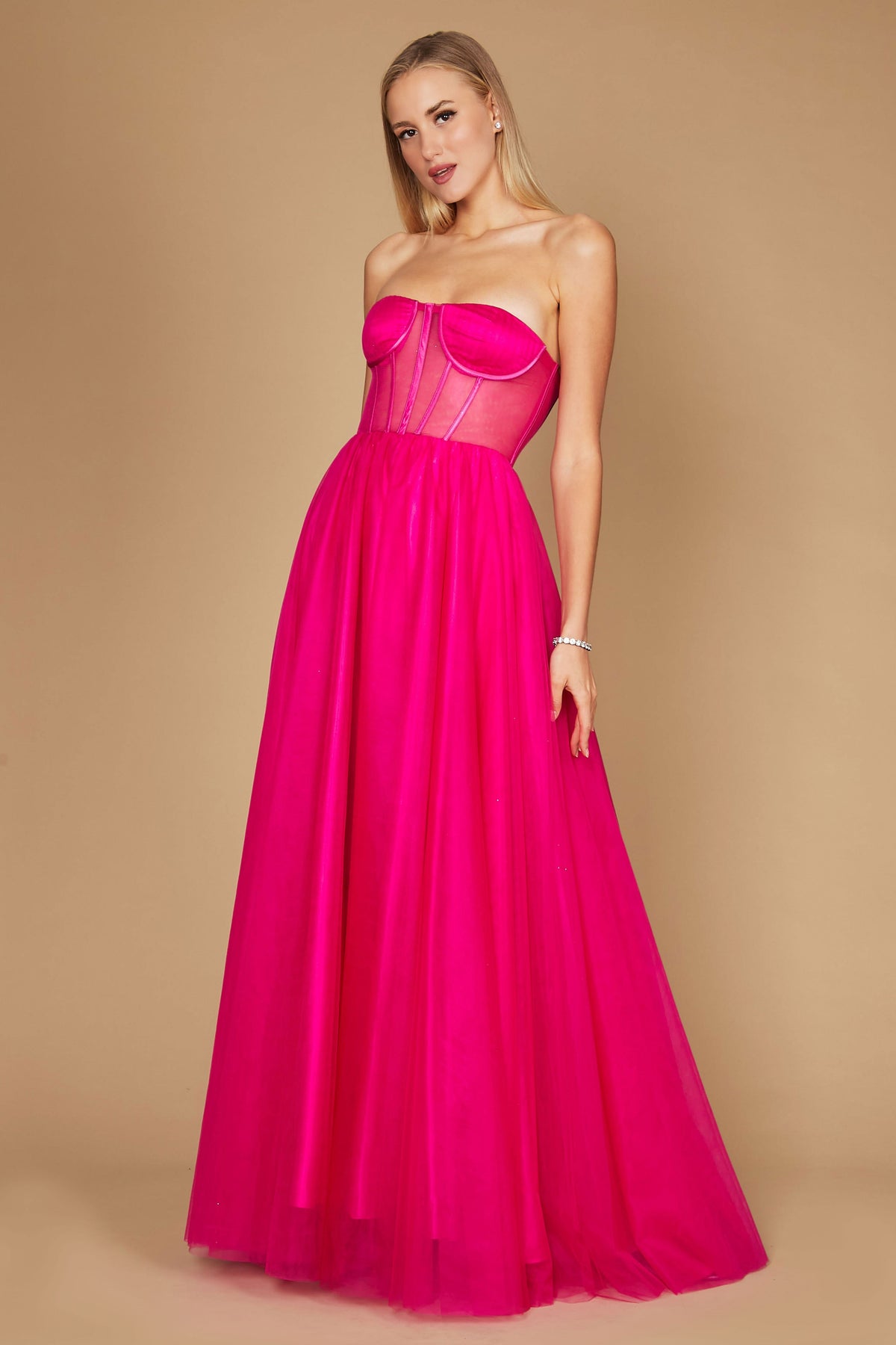 A-line Strapless Floor Length Strapless Tulle Prom Dress – Navy