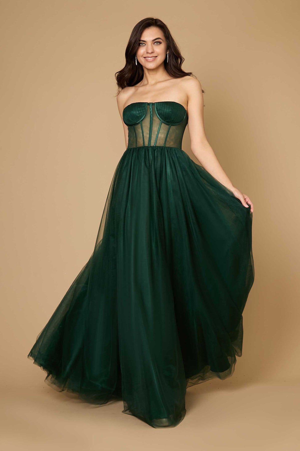 A-line Strapless Floor Length Strapless Tulle Prom Dress – Navy