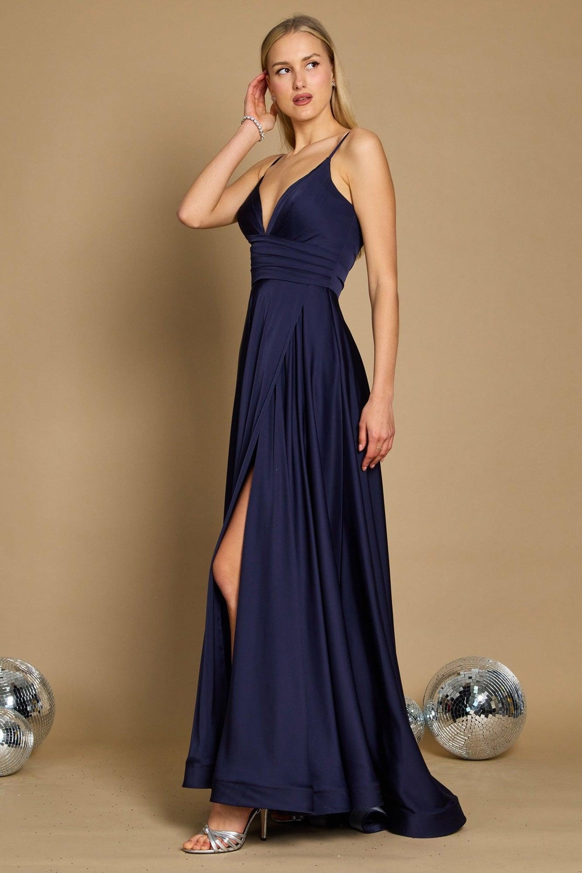 Long Spaghetti Strap Prom Formal Gown – Navy