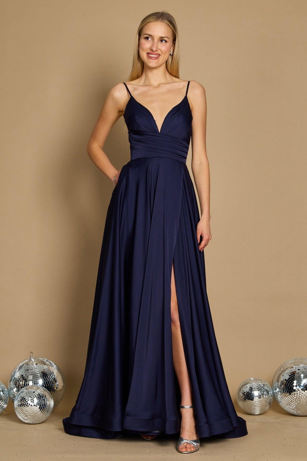 Long Spaghetti Strap Prom Formal Gown – Navy