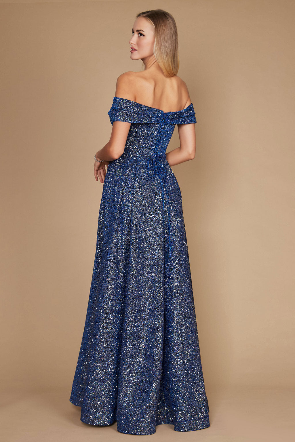 Long Off-the-Shoulder Glitter Prom Dress – Mauve