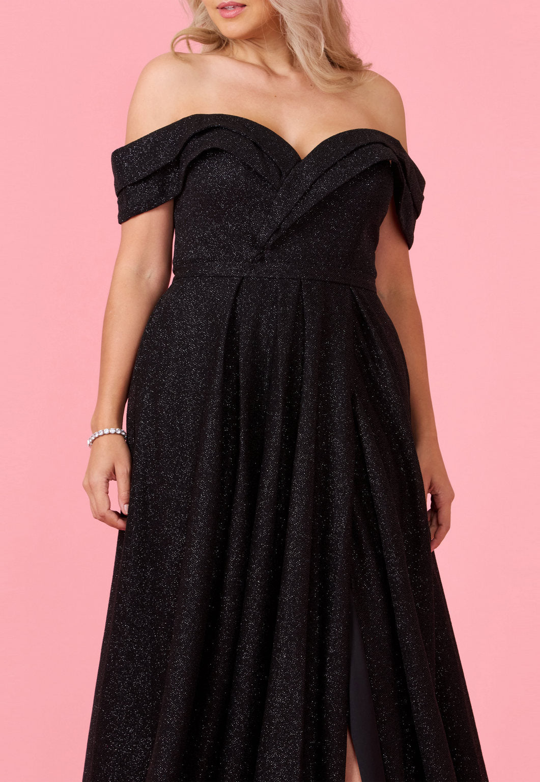 Long Off-the-Shoulder Glitter Prom Dress – Eggplant