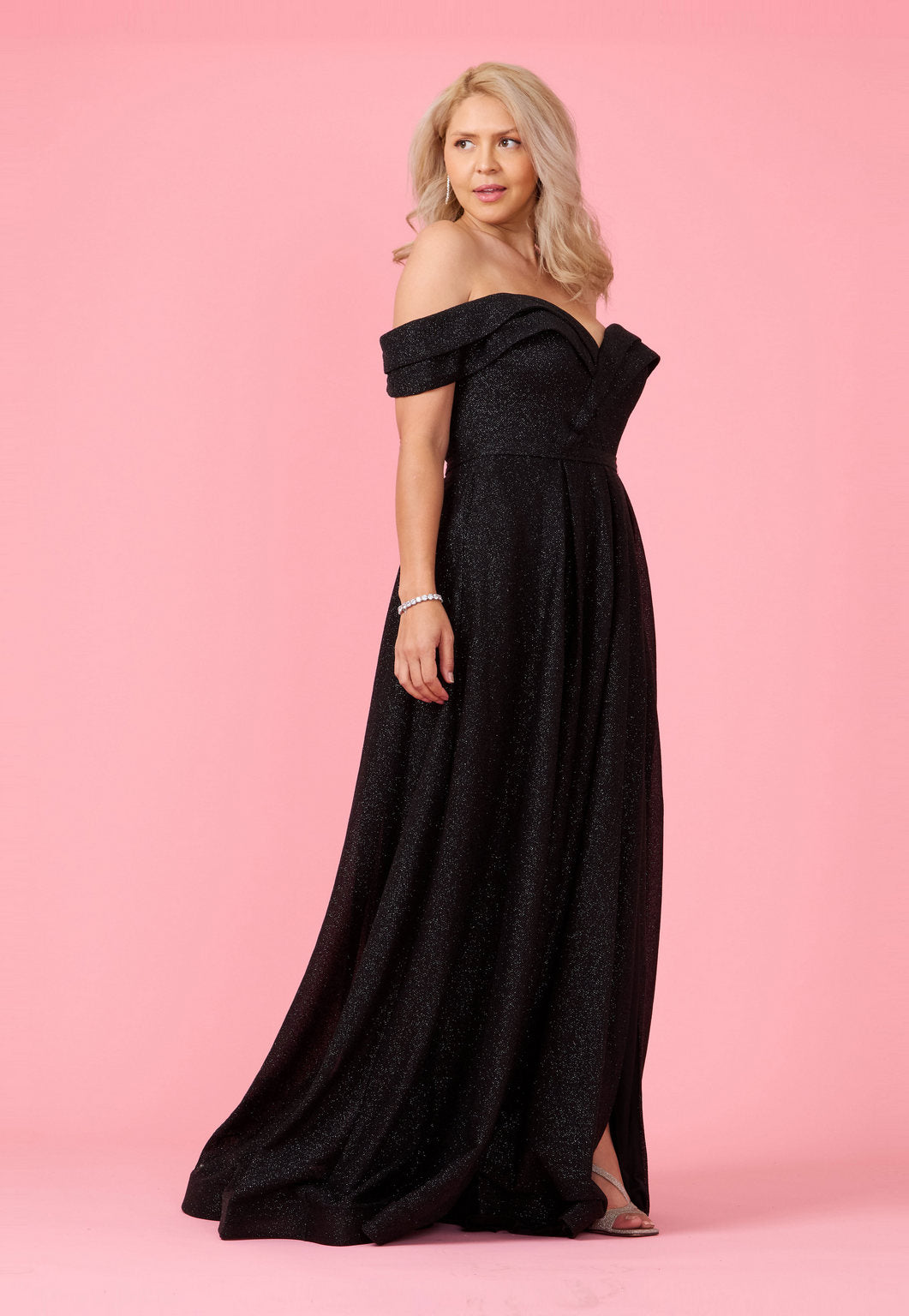 Long Off-the-Shoulder Glitter Prom Dress – Eggplant