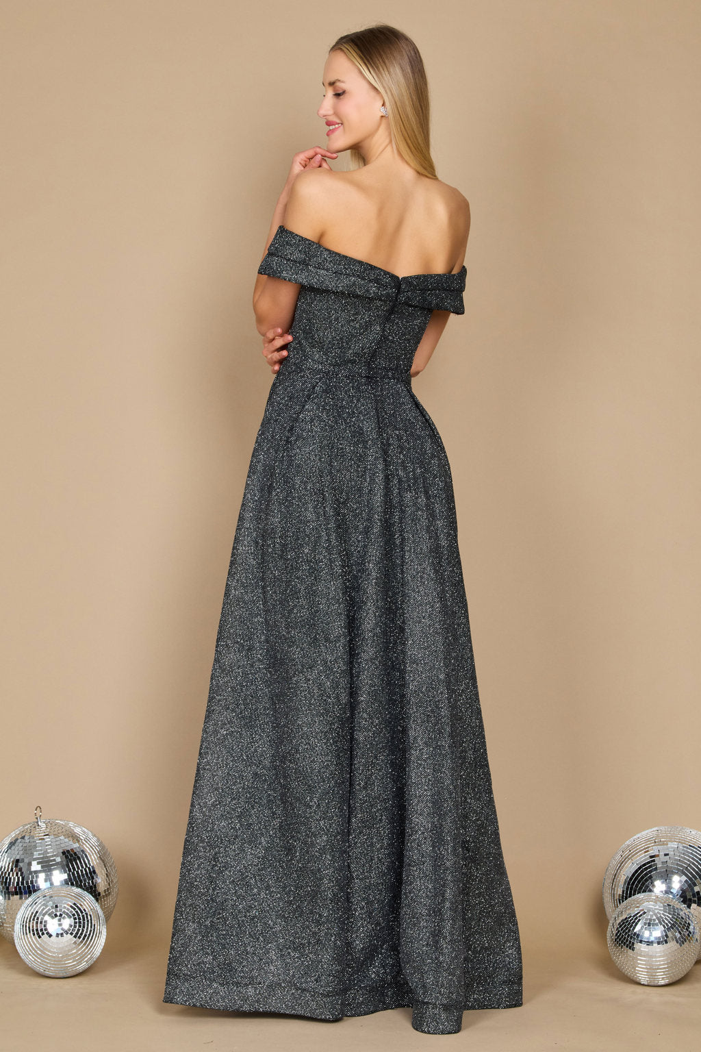Long Off-the-Shoulder Glitter Prom Dress – Mauve