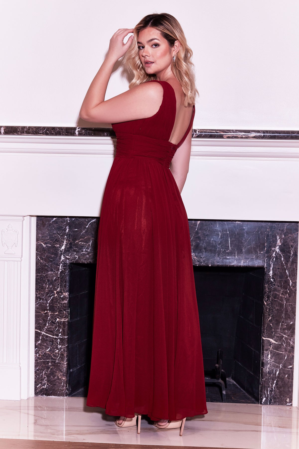 Long Formal Chiffon Evening Dress – Burgundy