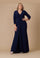 Long Formal Stretch Jersey Evening Long Sleeve Dress – Navy