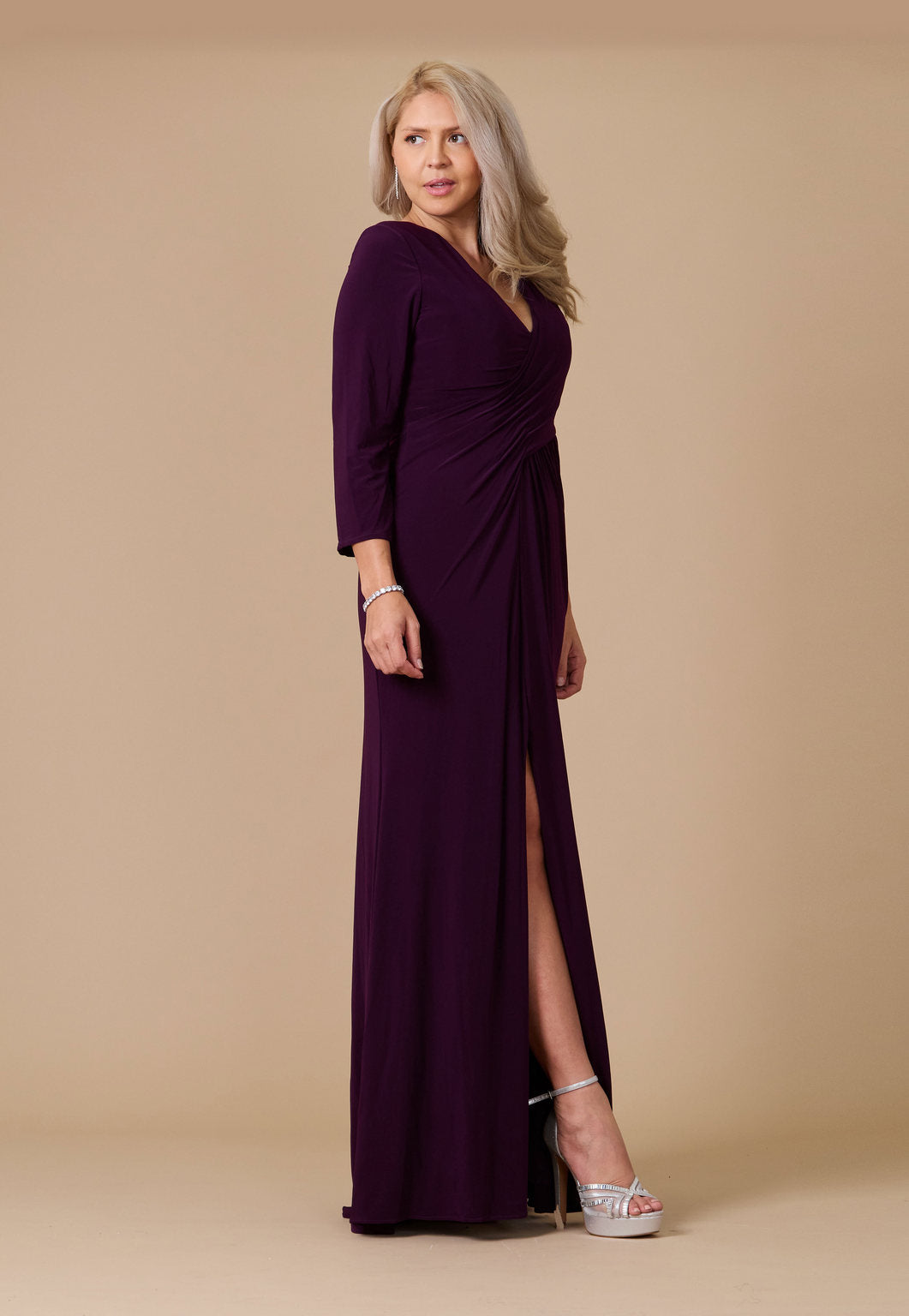 Long Formal Stretch Jersey Evening Long Sleeve Dress – Black