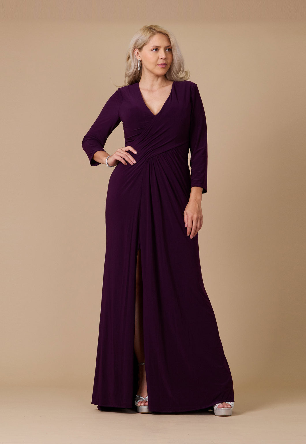 Long Formal Stretch Jersey Evening Long Sleeve Dress – Black