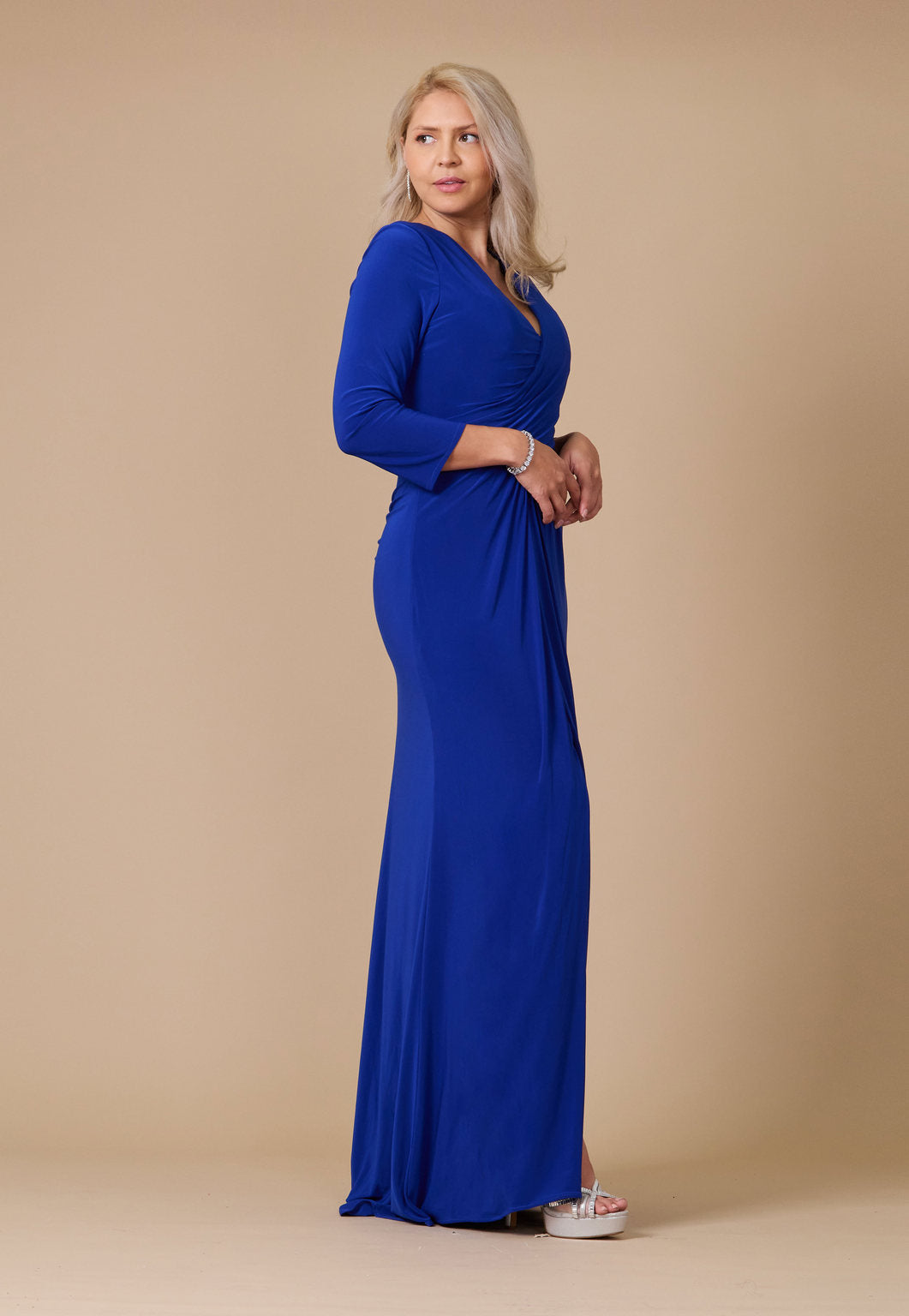 Long Formal Stretch Jersey Evening Long Sleeve Dress – Black