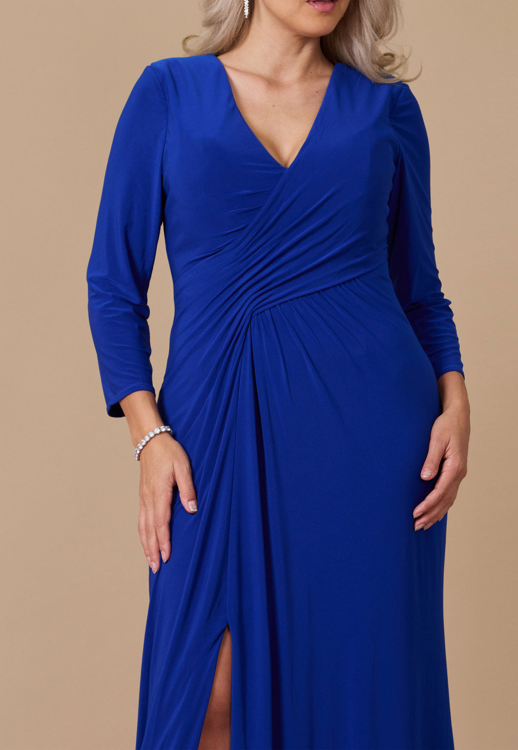 Long Formal Stretch Jersey Evening Long Sleeve Dress – Black