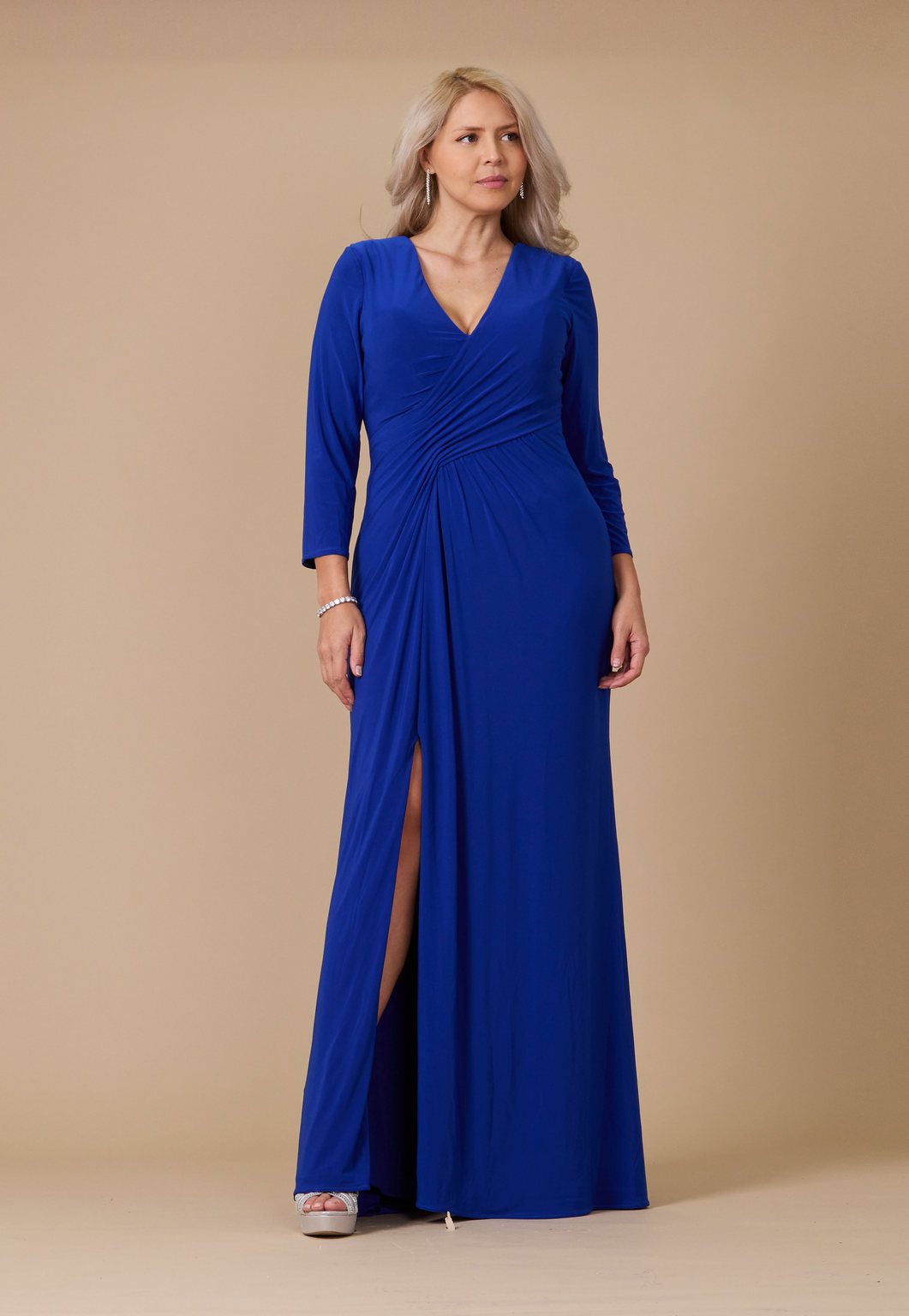 Long Formal Stretch Jersey Evening Long Sleeve Dress – Black