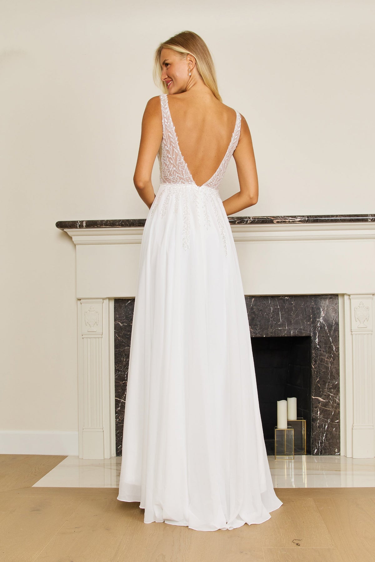 Long Formal Off White Evening Dress – White
