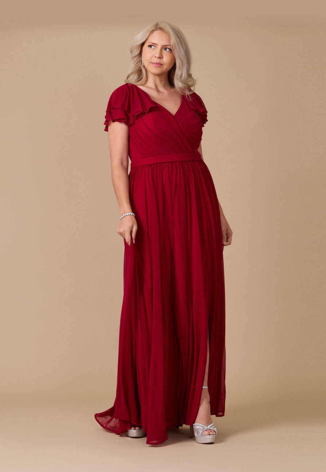 Short Sleeve Formal Mother of the Bride Dress – Burgundy